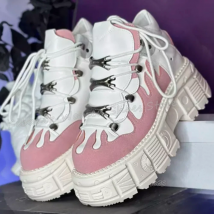 Dicke Unterseite Sneaker Gothic Plattform Punk Rock Echtes Leder Mischfarbe Mode Elegante Prägnante Schuhe Neue Heiße Mädchen Rosa Farbe