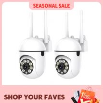 2PC Ease Life APP Cámara de seguridad WiFi inalámbrica 1080P HD para interiores/exteriores, visión nocturna en color, audio bidireccional, 360 °   Pan/Tilt/Zoom, Mo