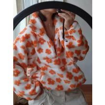 Neue Herbst Winter frauen Sherpa Floral Casual Pullover Hoodies Half Zip Stil Lose Warme Fleece Futter Sweatshirt