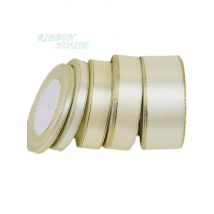 (25 Yards/roll) Beige Gold Edge Satin Ribbon Wholesale Handmade DIY Gift Christmas Ribbons (6/10/20/25/40mm)