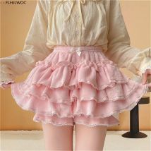 Herbst Samt Pumphose Lolita Stil Mädchen Nette Japan Sexy Spitze Datum Prinzessin Rosa Schicht Puff Shorts Rüschen Laterne Kleine Hosen
