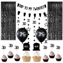 Rip to 20s Birthday Decoration My Black 30th Birthday Number 30 Years Woman Cupcake Toppers Back Dorp Banner Balloons Supplies