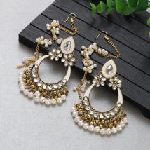 Frauen Ethnische Weiße Kristall Blume Ohrringe Wasser Tropfen Indischen Schmuck Zigeuner Ohrringe Mode Perle Quaste Pendientes Jhumka