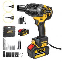 DayPlus Chiave a percussione a batteria 3 IN 1 Chiave a percussione per trapano elettrico, Pistola a percussione senza spazzole da 1500 Nm Ruota per pneumatici per auto con driver da 1/2", 3 velocità