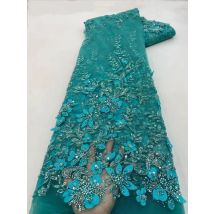 African Lace Fabric 2025 French 3D Flower Red Sequins Embroidery Beads Tulle 1 Yards High Quality for Party Dress