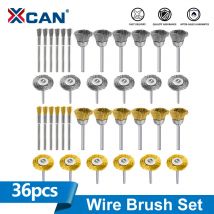XCAN 36-teiliges Stahldraht-Messingbürsten-Set für Dremel-Drehwerkzeug, 3 mm Schaft, Polieren, Schleifscheibe, T-förmiges Bürstenzubehör