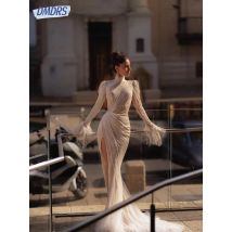 Romantische High Neck Brautkleider Spitze Appliques Kleid Für Braut Meerjungfrau bodenlangen Brautkleid Angepasst Vestido De Novia