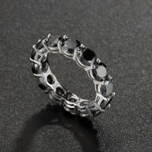 Onnelik Can Pass Diamond Tester 4mm D-VVS1 Black Moissanite Ring 925 Sterling Silver Engagement Wedding Party Jewelry for Women