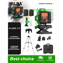 HILDA 16 Linii Laserowy Poziomica 4D Zielona Linia Samopoziomująca 360 Pozioma i Pionowa Super Mocna Laserowa Poziomica Zielona Wiązka