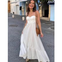 Trendix Soild Hosenträgerkleid für Damen, Straße, lässig, locker, sexy, schulterfrei, ärmellos, Maxikleid, Urlaub, Party, Strand, langes Kleid