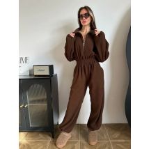 Mode Sport Overall Herbst Neue Lange Ärmeln Zipper Hohe Taille Breite Bein Overall Casual Warme Polar Fleece Frauen Kleidung