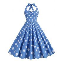 Casual Polka Dot Halter Sommer Kleider Frauen Vintage Elegante Rockabilly Party Vestidos