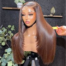 Geschichtete gerade Perücken 16-36 Zoll schokoladenbraun gefärbt vorgezupft 13×4 HD Lace Frontal Perücken 400 Dichte für Frauen tragen und gehen