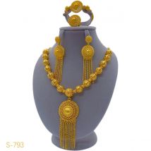 Ethiopian African Bead Jewelry Set for Women Nigeria Dubai 24K Gold Color Wedding Tassel Necklace Earrings Bracelet Ring Bridal