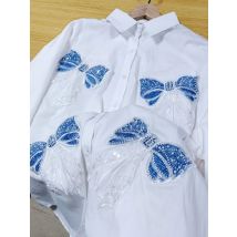 Luxury Diamonds Sequins Pearls Cotton Blouses Shirts for Women 2025 Autumn Trend Shirt Long Sleeve Tops Camisas De Mujer