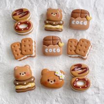 5pcs Cartoon Bear Biscuit Hamburger Character Parts Resin Crafts Kawaii DIY Home Furnishing Embellishments Hairpin Accessories