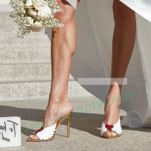 Weiße elegante Flügel Panto letten Frauen süße Peep Toe rotes Herz Kristall Abends chuhe Sommer Damen Metallic Luxus High Heels Hausschuhe