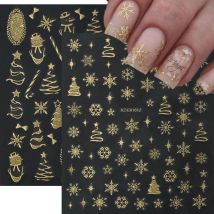 2-Sheets Golden Snowflakes Christmas Nail Sticker 3D Xmas Tree Snowman Elk Nail Slider Self-Adhesive Christmas Nail Art Stickers