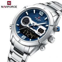 NAVIFORCE Luxus Militär Sport Uhr Für Männer Leuchtende Wasserdichte Stahl Band Quarz Digitale Dual Display Armbanduhr Männliche Uhr