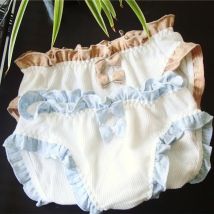 Bequeme Damenunterwäsche aus Baumwolle mit Waffelmuster, mehrfarbig, Rüschenrand, Damenunterhose, Wickel-Gesäß-Slip, nahtloses Mädchenhöschen