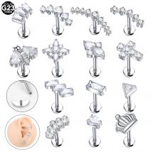 1PC Titan Innengewinde Kreuz Biene Marquise CZ Labret Lip Monroe Tragus Helix Ohrring Knorpel Piercing Frauen Schmuck 16G