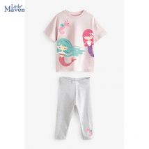 Little maven 2023 Neue Trainingsanzug Sommer Baumwolle Baby Mädchen kinder Kleidung Sets Cartoon Meerjungfrau Tops + Hosen Kinder Kleidung