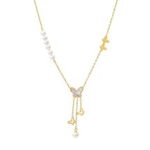 316L Stainless Steel New Fashion Fine Jewelry Pearl Butterfly Shell 3 Tassel Charms Chain Choker Necklaces Pendants For Women