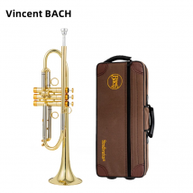 Vincent BACH Trompete, Messingkörper, vergoldete B-Flachtrompete, professionelle Leistung, Messing-Musikinstrument mit Koffer, Mundstück