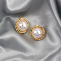 Große runde Imitation Perle Ohr stecker für Frauen weibliche süße Goldfarbe Rand Paspel Schmuck Party Hochzeit Weihnachts geschenk