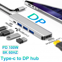 5-in-1 USB C zu DP Hub DisplayPort/USB/100 W PD Port Docking Konverter für Mac Erweiterung Dock Typ-C Thunderbolt 3 zu 8K@60H