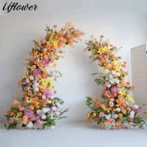 Uflower colorido Rosa boda telón de fondo flor fila decoración cuerno marco arco piso arreglo Floral fiesta de cumpleaños accesorios de exhibición