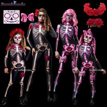 Halloween Gruseliges Cosplay Skelett Rose Sexy Frauen Teufel Vampir Overall Party Karneval Gruseliges Kostüm Mädchen Tag der Toten