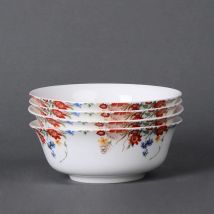 4 Stück, 15,2 cm, vergoldetes Banding, Rosenblütenmalerei, Suppenschüssel-Set aus Bone China, dekorative Keramik-Salatschüssel, Schüssel zum Servieren von Suppen