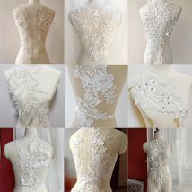 1 Pc White Bead Lace Embroidery Flowers Patch For Wedding Dress Decor Accessory DIY Craft