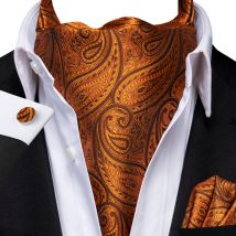Barry.Wang Mode Männer Ascot Paisley Floral Golden Orange Rot Krawatte Krawatte Scrunch Selbst Britischen Set Formale Hochzeit Party