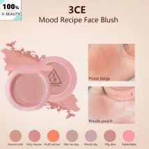 3CE Mood Recette Face Blush, polvere setosa, miscelabile, layout di colore naturale, abbigliamento a lunga durata, trucco completo, K-Beauty, trucco coreano