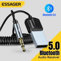 Essager USB Bluetooth 5.0 Ricevitore Adattatore Bluetooth Aux per auto Jack da 3,5 mm Altoparlante Auto vivavoce Trasmettitore musicale audio per auto