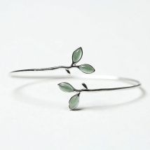 VENTFILLE 925 Stempel Silber Farbe Armreif für Frauen Grün Opal Blatt Zweige Zweige Schmuck Mädchen Geschenk Dropshipping