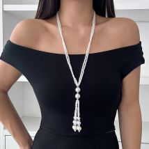 KunJoe Elegante Imitation Perle Lange Quaste Halskette für Frauen Neue Rocailles Halsband Einstellbare Pullover Kragen Kette Hals Schmuck
