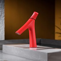 FARRETE roter Waschbecken-Wasserhahn unter dem Waschbecken, Badezimmer, kaltes und warmes Wasser, komplett aus Kupfer, Waschbecken-Badezimmerschrank-Wasserhahn