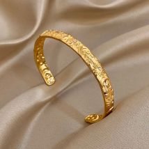 Vintage Sun Star Moon Smooth Cuff Bracelet for Women Chic Gold Plated Stainless Steel Wrist Bangle Bracelets Ethnic Jewelry