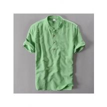 Mens Pullover Linen Shirts Short Sleeve Mens Quality Casual Shirts Slim fit Solid Mandarin Collar Cotton Shirts Men TS-155