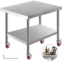 VEVOR Tavolo di Lavoro Banco Lavoro Cucina Commerciale in Acciaio Inox con 4 Ruote Regolabile, Tavolo Piano Doppio in Acciaio Inox Altezza Regolabile con Ruote Blocco, Banco Lavoro da Cucina