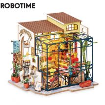 Robotime Rolife-casa de muñecas en miniatura para niños y adultos, juguete con muebles, bricolaje, tienda de flores de Emily, DG145