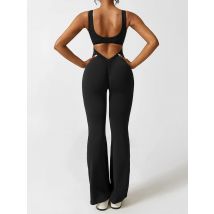 Frauen ärmellose Flare Overalls sexy rücken freie Tanktops Scrunch Butt Yoga Workout Stram pler weites Bein Hosen Spiel anzug