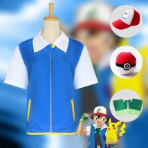 P-PokemonING Go Cosplay Kids Adult Anime Ash Ketchum Clothes Men Blue Jacket Costume Boys Girls  Halloween Party Cosplay costume