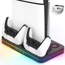 Ps5 schlanke Konsolen kühl station, ps5 schlanke (Disc & Digital Edition) Stand zubehör mit 2 Lüftern und 2 Controllern