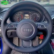 Schwarzes Leder mit Löchern, geflochtenes weiches Leder, Auto-Lenkradbezug für Audi A3 A4 A5 A6 A7 Allroad RS S6 S7 S8