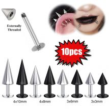 ZS 10 teile/los 16G Lange Spike Lippen Ringe Edelstahl Spike Lip Studs Daith Knorpel Ohrringe Punk Rock Tragus Helix piercings