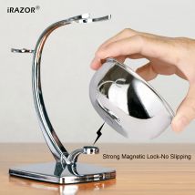 iRAZOR Shaving Bowl and Stand Set with Magnetic Base - 304 Steel Bowl & Chrome Plated Alloy Stand,Fit Most Razors and Brushes